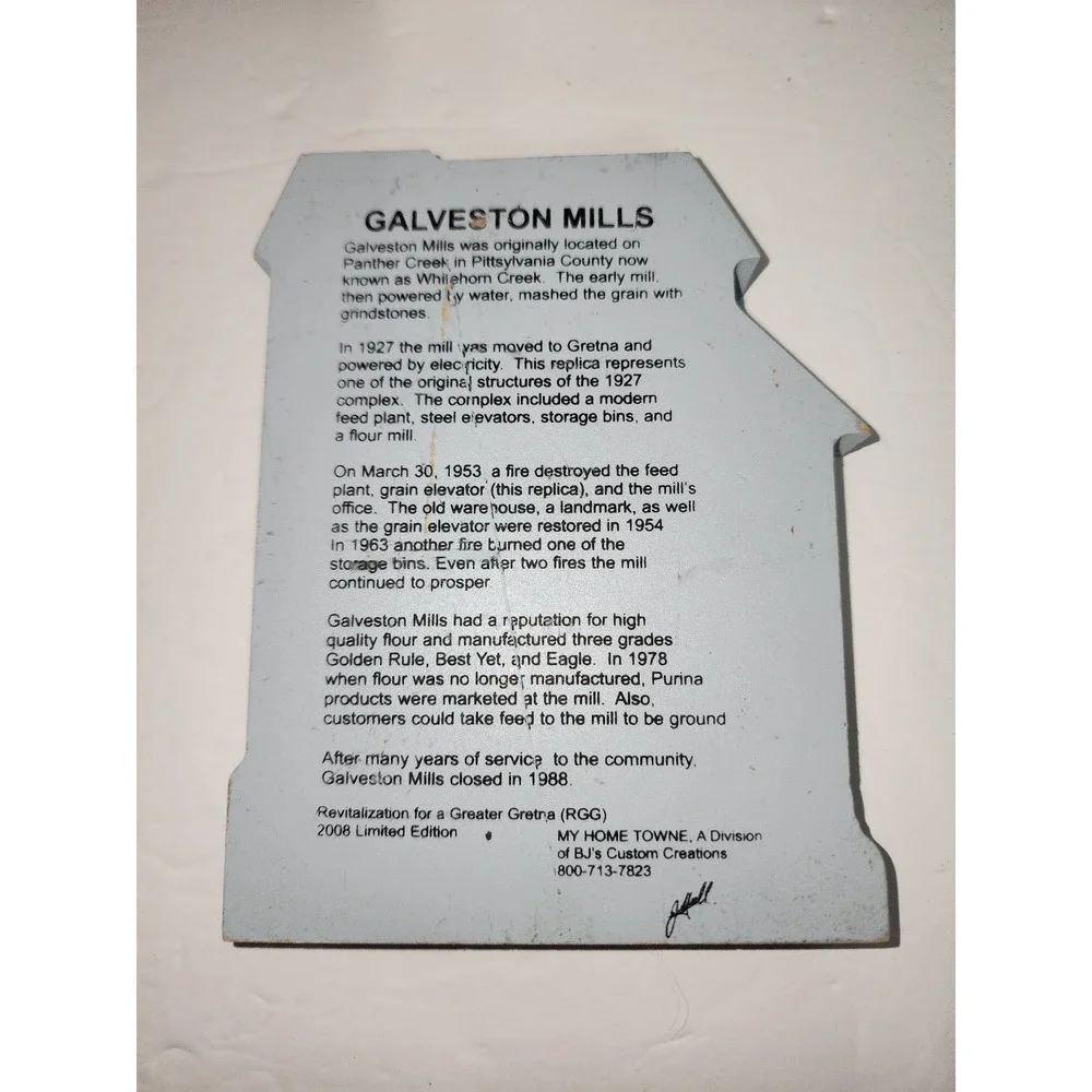 2008 limited edition collectible Galveston Mills shelf‎ sitter Panther Creek VA